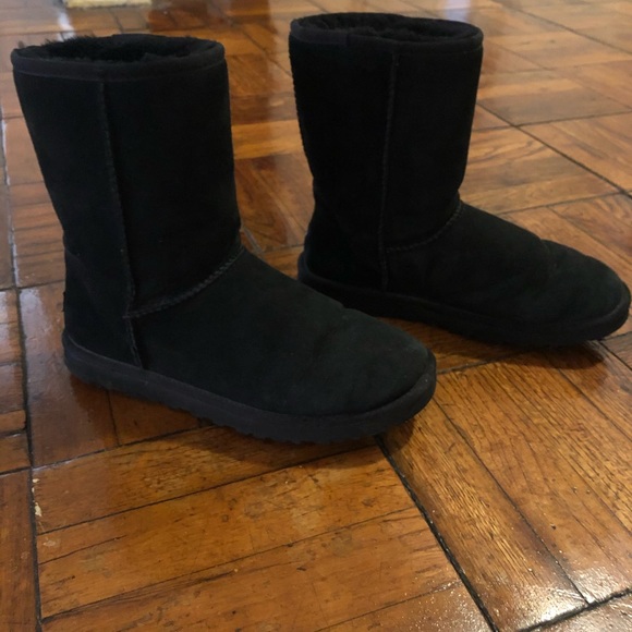 UGG Shoes - Ugg Classic Short Ankle Black Suede Wool Boots